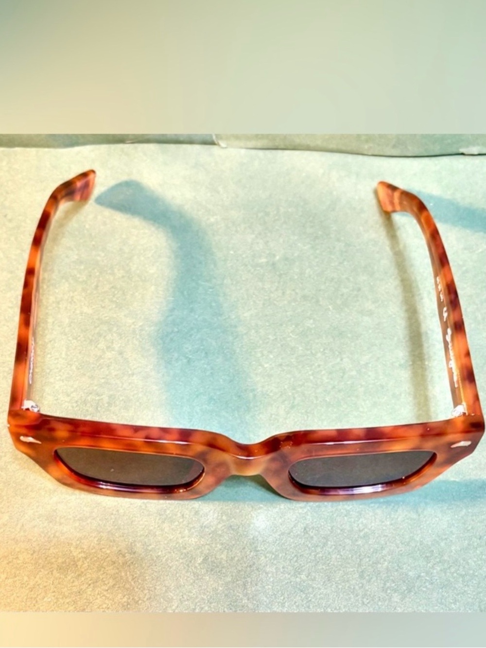 Cherry LA Tortoise Amber Rectangular Sunglasses with Green Lenses - Picture 13 of 15